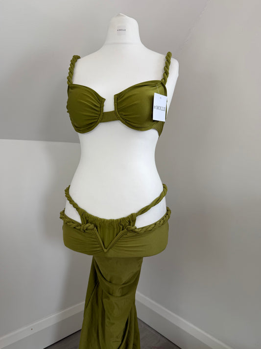 OLIVE BRAID DETAIL BIKINI AND MAXI SKIRT CO ORD SET