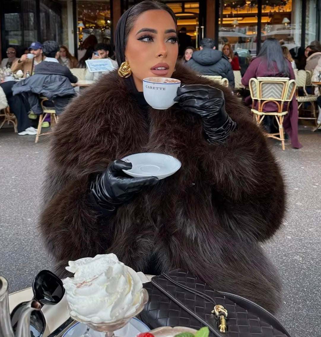 CHOCOLATE BROWN FAUX FUR COAT