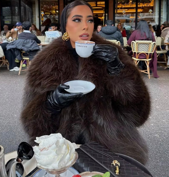 CHOCOLATE BROWN FAUX FUR COAT