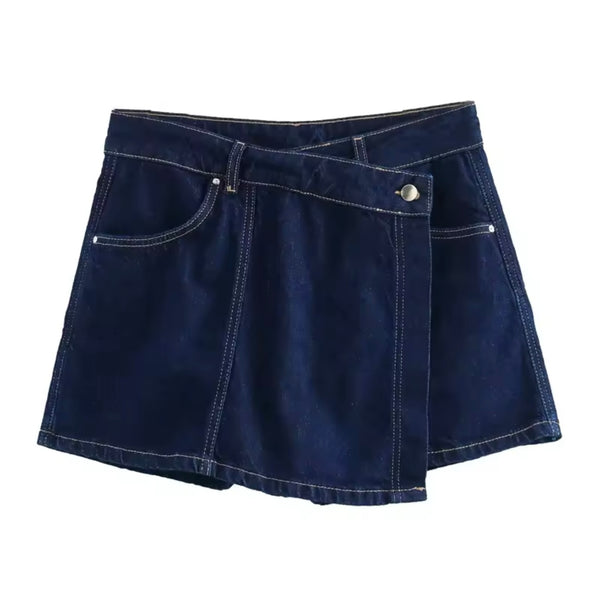 DARK BLUE DENIM SHIRT AND SKORT CO-ORD SET