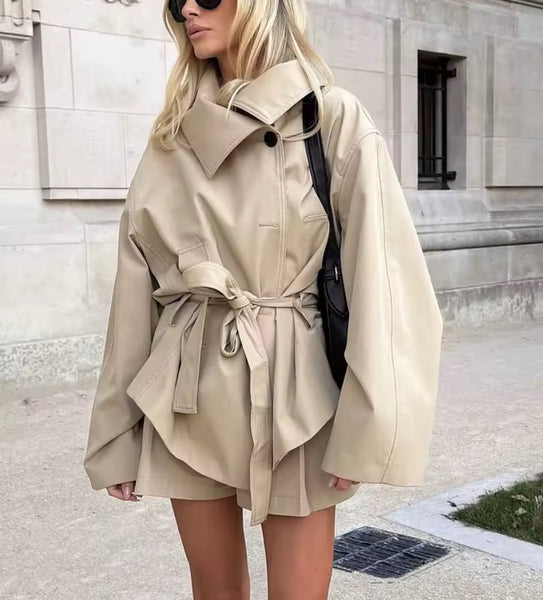 TIE WAIST TRENCH COAT AND SHORTS CO-ORD