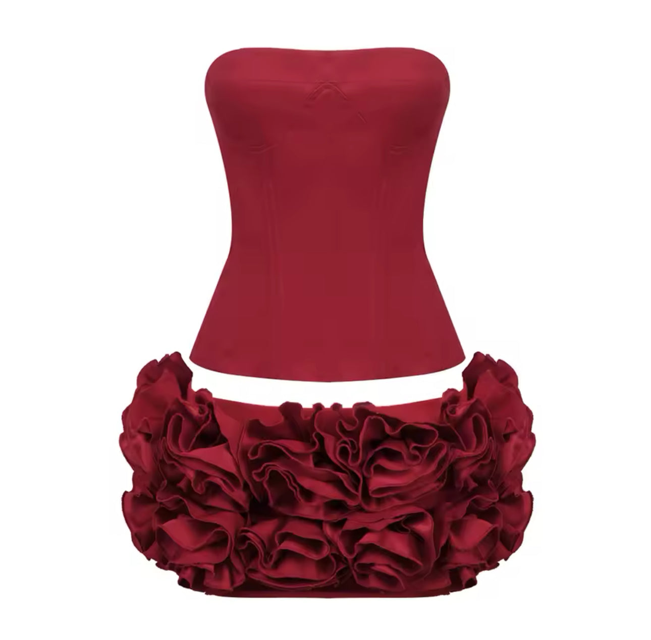 RED LACE UP CORSET AND FLORAL MINI SKIRT CO-ORD