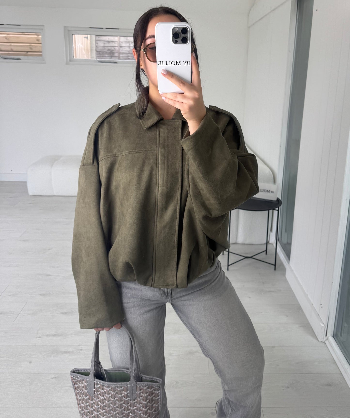 KHAKI VEGAN SUEDE JACKET