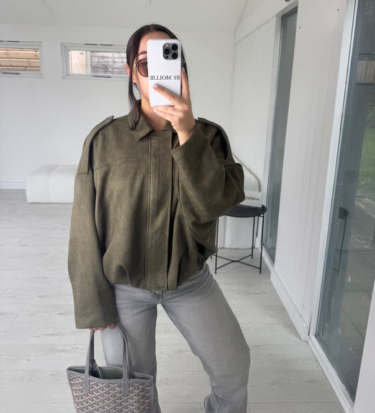 KHAKI VEGAN SUEDE JACKET