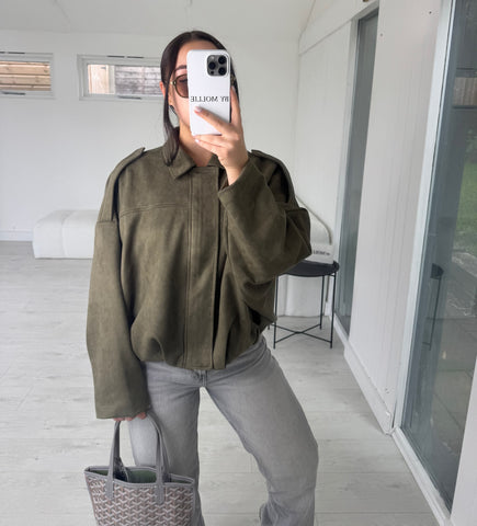 KHAKI VEGAN SUEDE JACKET