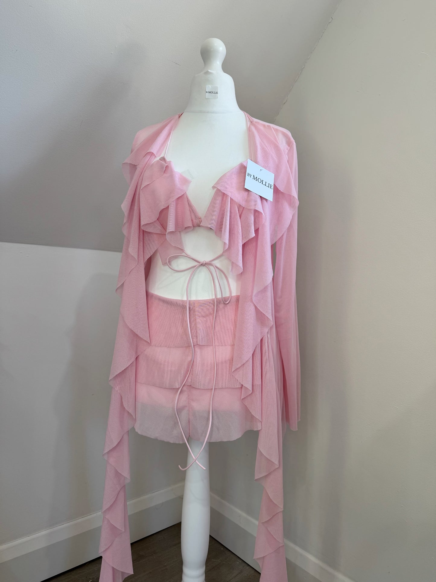 PINK FLOATY BRALET KIMONO THREE PIECE CO-ORD