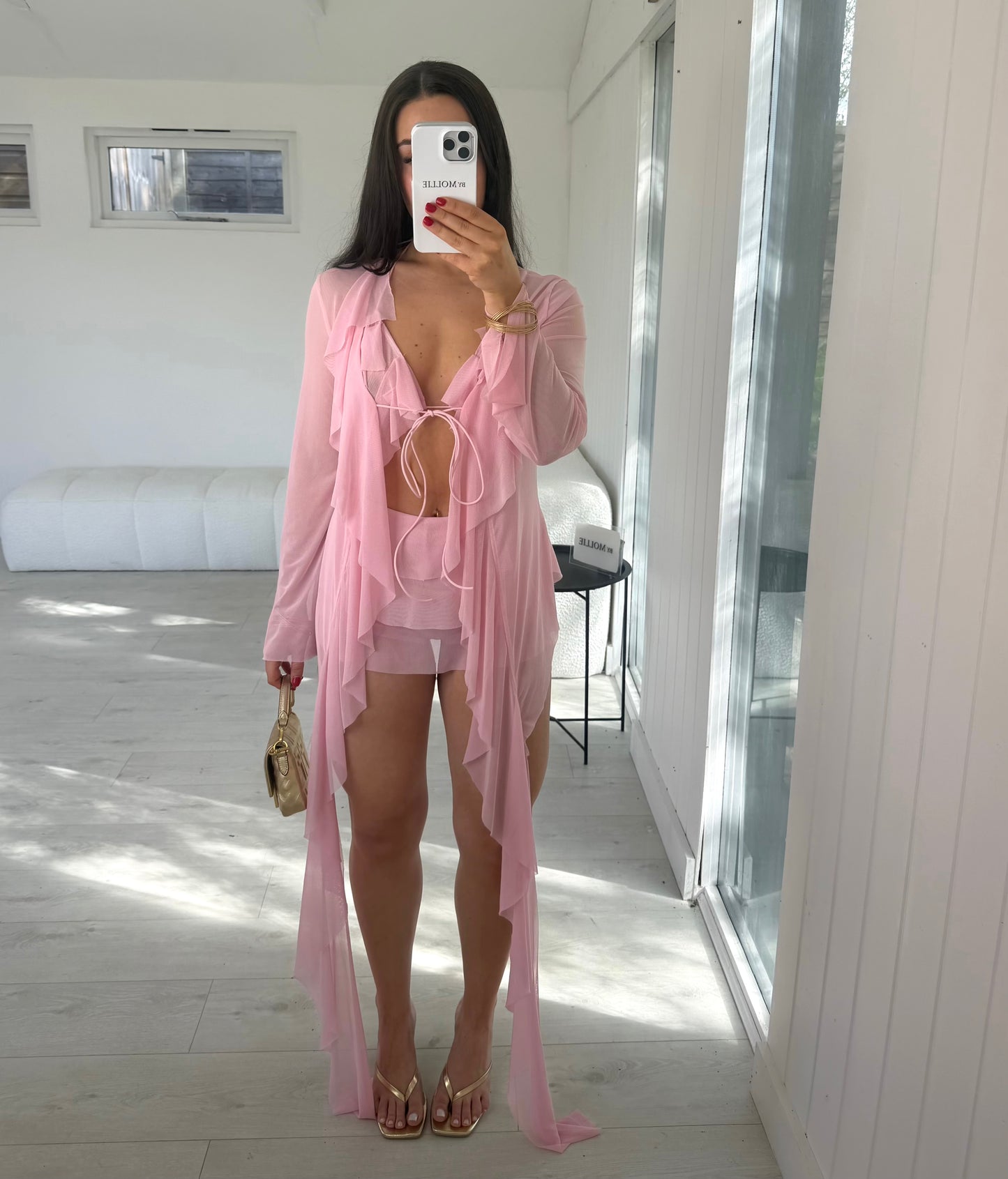 PINK FLOATY BRALET KIMONO THREE PIECE CO-ORD