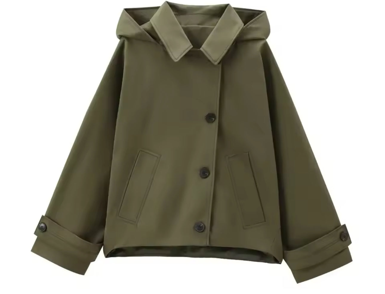 KHAKI CROPPED HOODED TRENCH COAT