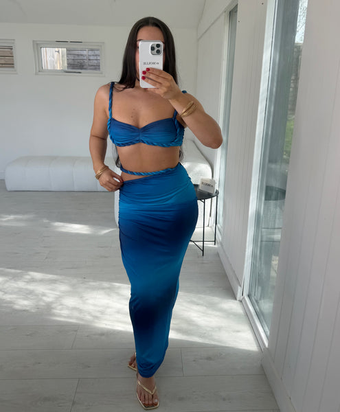 BLUE SWIRL BRAID DETAIL CUT OUT MAXI CO ORD