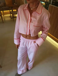 PINK AND RED POPLIN SHIRT AND TROUSER CO-ORD