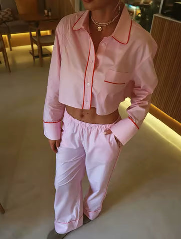 PINK AND RED POPLIN SHIRT AND TROUSER CO-ORD
