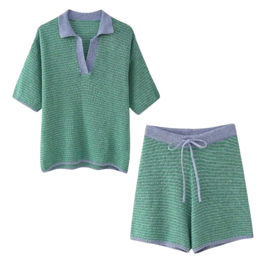 BLUE GREEN STRIPE SHIRT AND SHORT CO-ORD