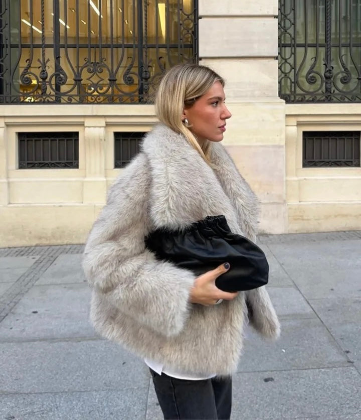 BEIGE FAUX FUR COAT