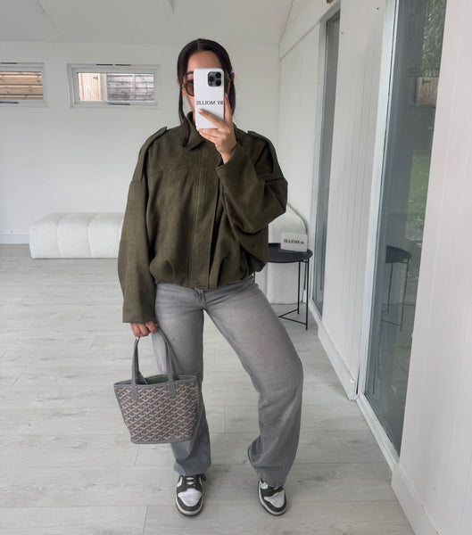 KHAKI VEGAN SUEDE JACKET