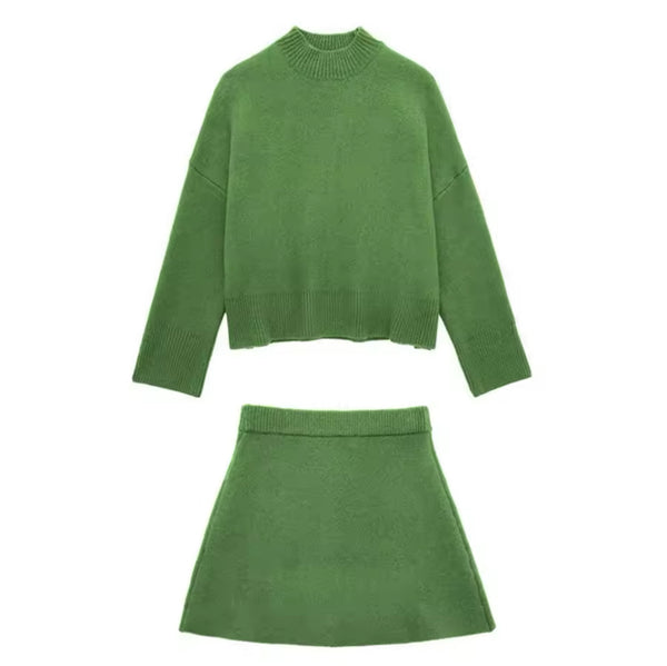 GREEN KNIT JUMPER AND MINI SKIRT CO-ORD