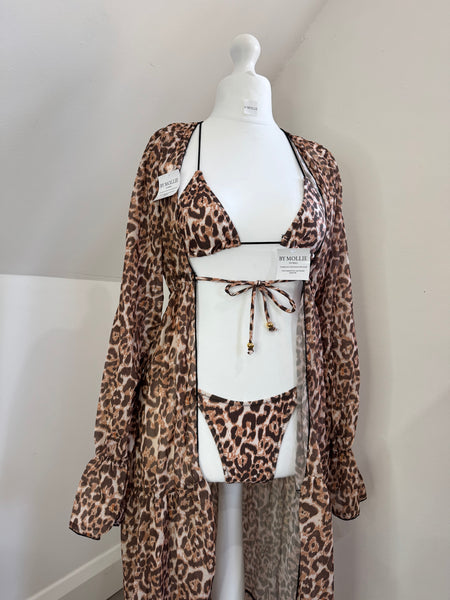 LEOPARD KIMONO THREE PIECE BIKINI SET