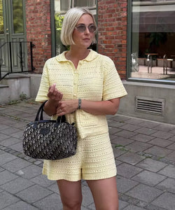 YELLOW KNIT CARDIGAN AND SHORTS CO-ORD