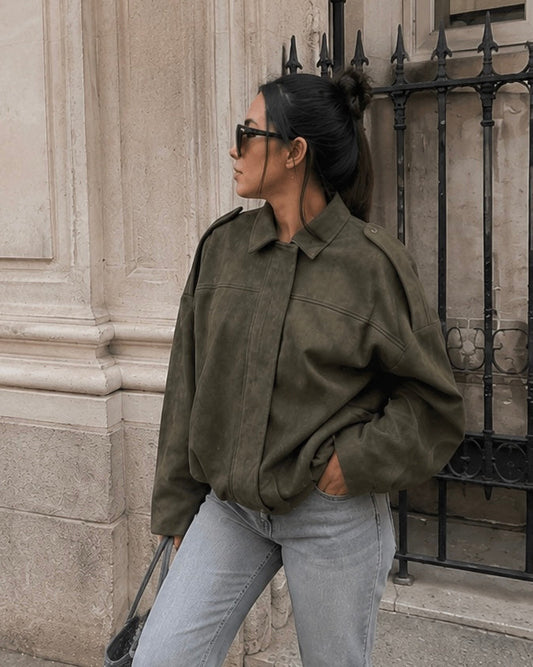 KHAKI VEGAN SUEDE JACKET