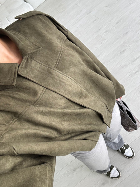 KHAKI VEGAN SUEDE JACKET