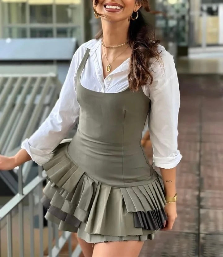 KHAKI PLEATED PLAYSUIT