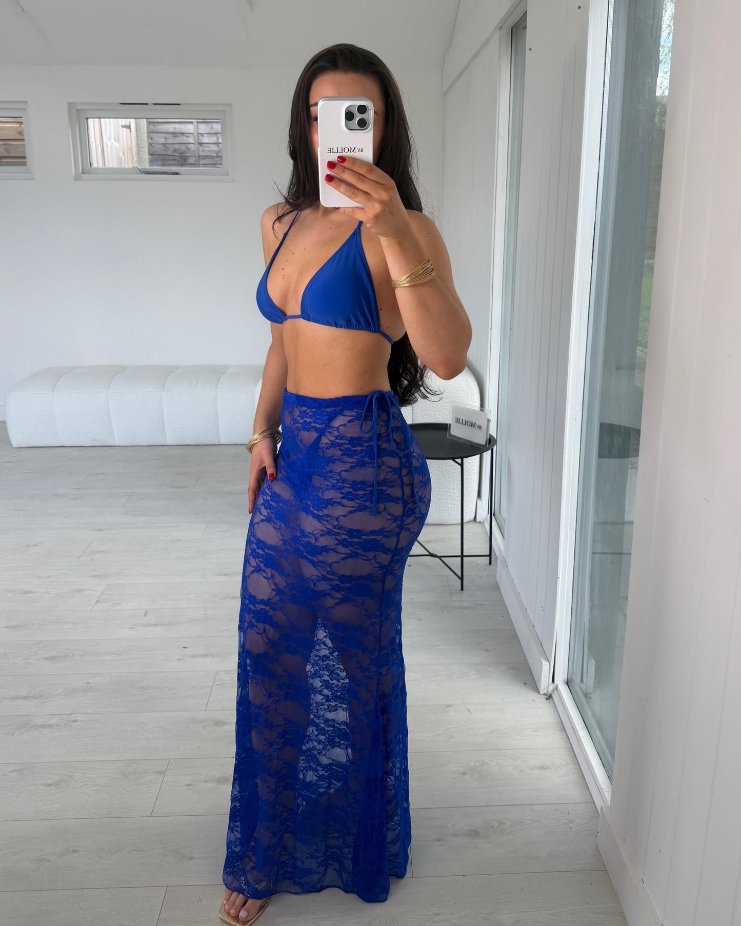 COBALT BLUE TRIANGLE BIKINI AND LACE SARONG CO ORD