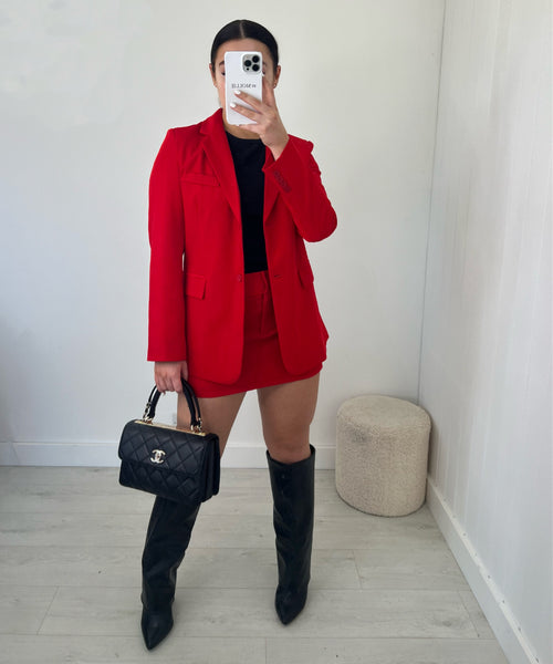 RED BLAZER AND MINI SKIRT CO-ORD