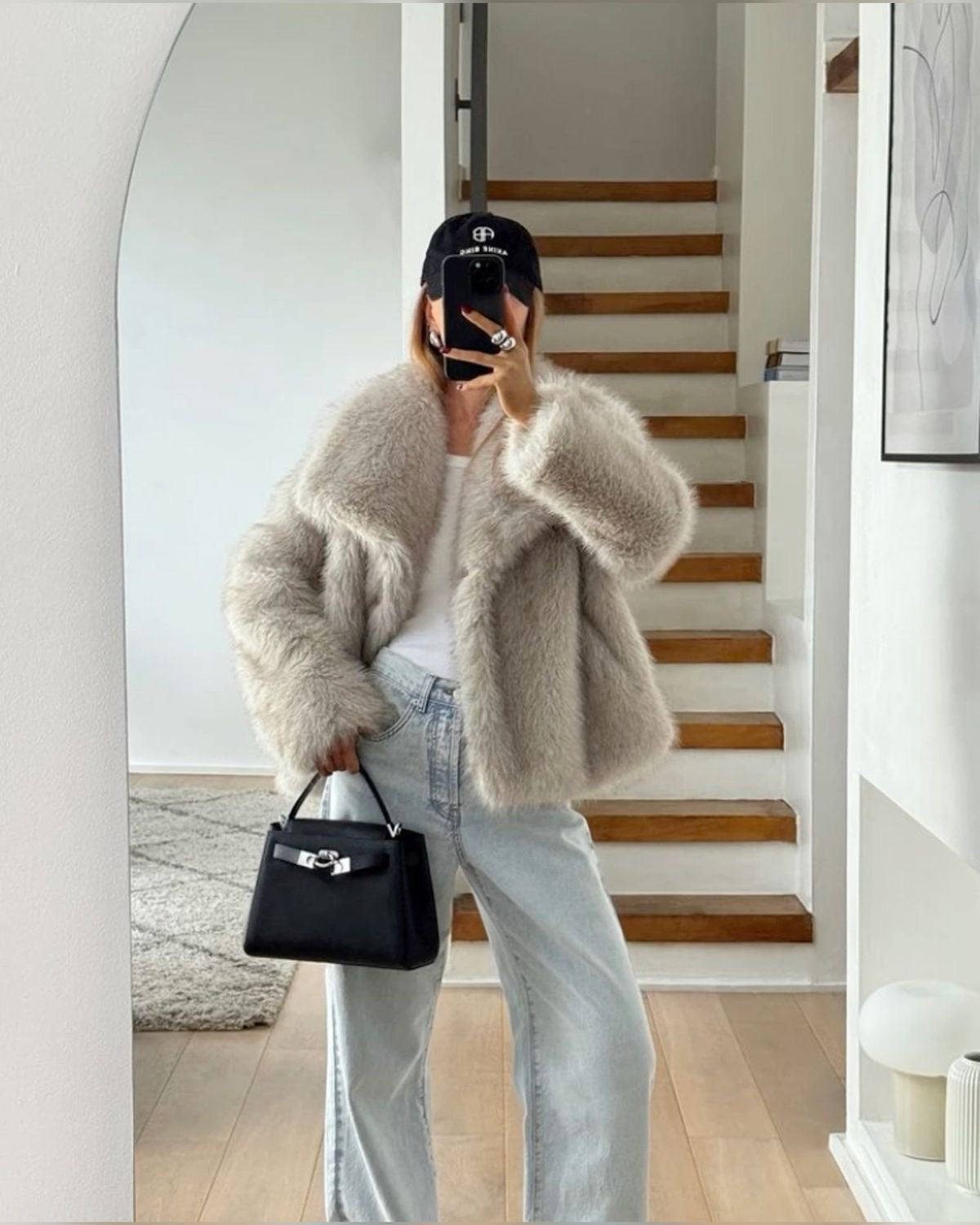 BEIGE FAUX FUR COAT