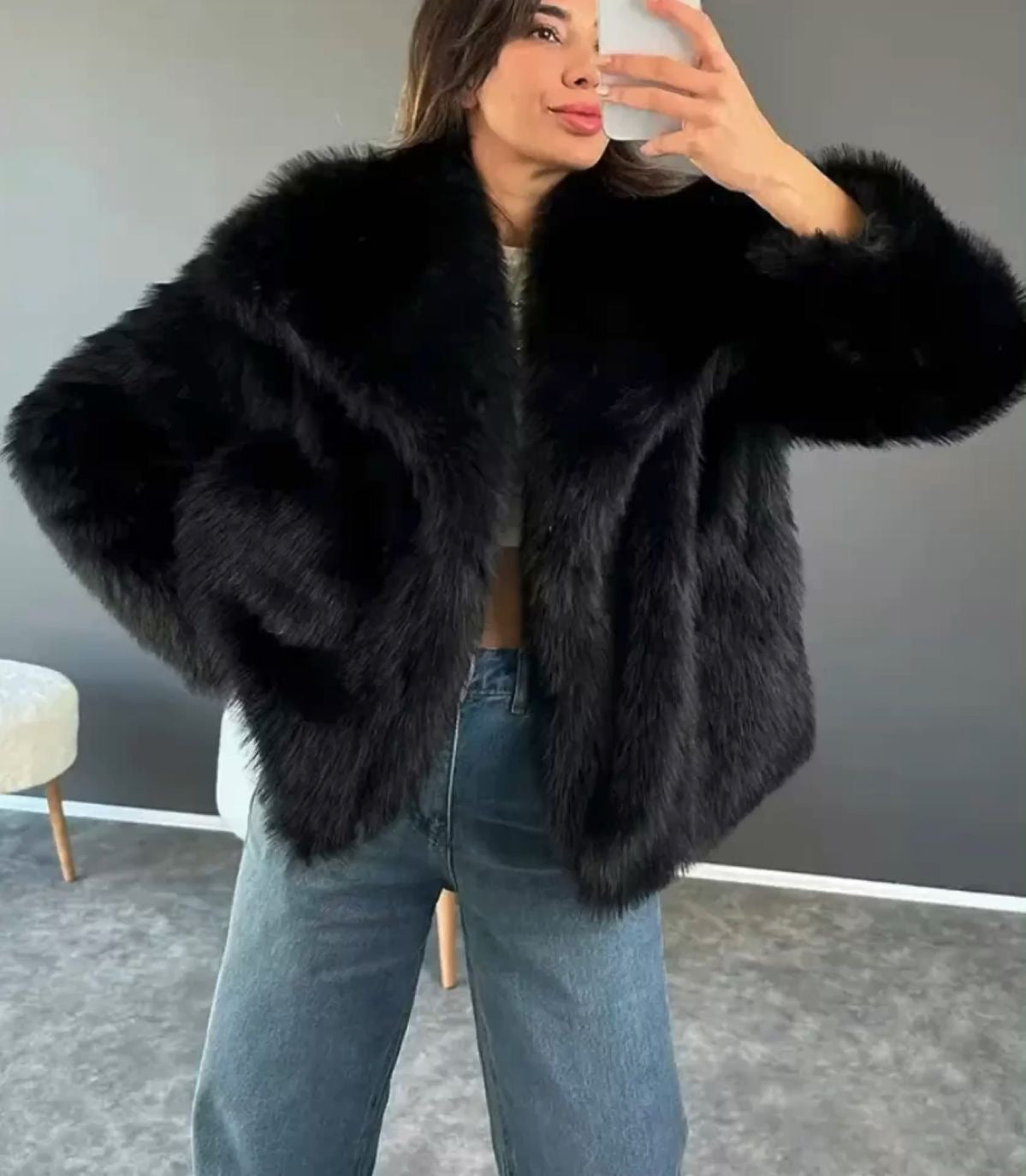 BLACK FAUX FUR COAT