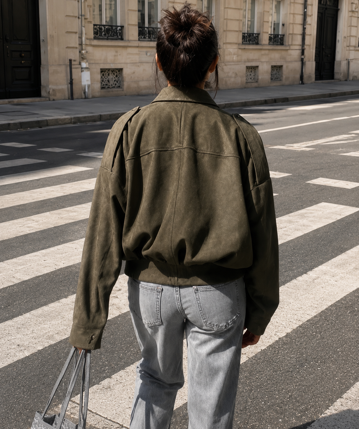 KHAKI VEGAN SUEDE JACKET