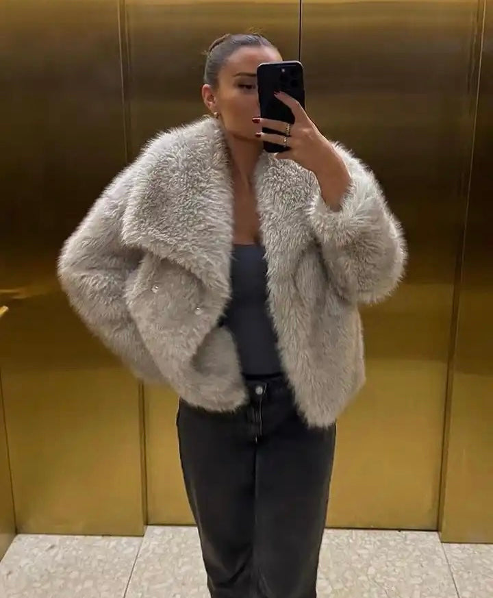 BEIGE FAUX FUR COAT