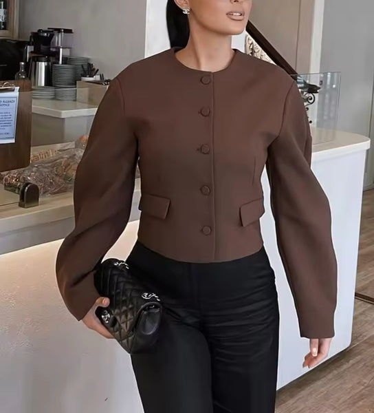 BROWN CROP BLAZER AND MINI SKIRT CO-ORD