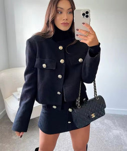 BLACK TWEED CROP BLAZER AND MINI SKORT CO-ORD