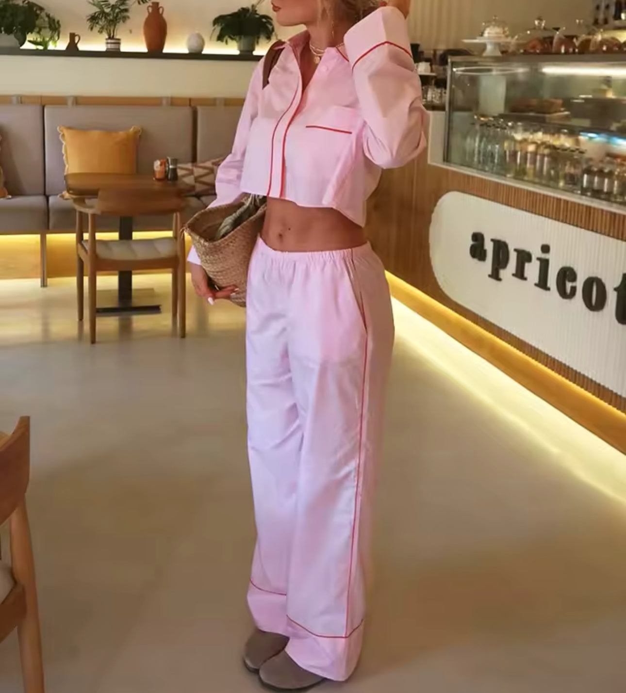 PINK AND RED POPLIN SHIRT AND TROUSER CO-ORD