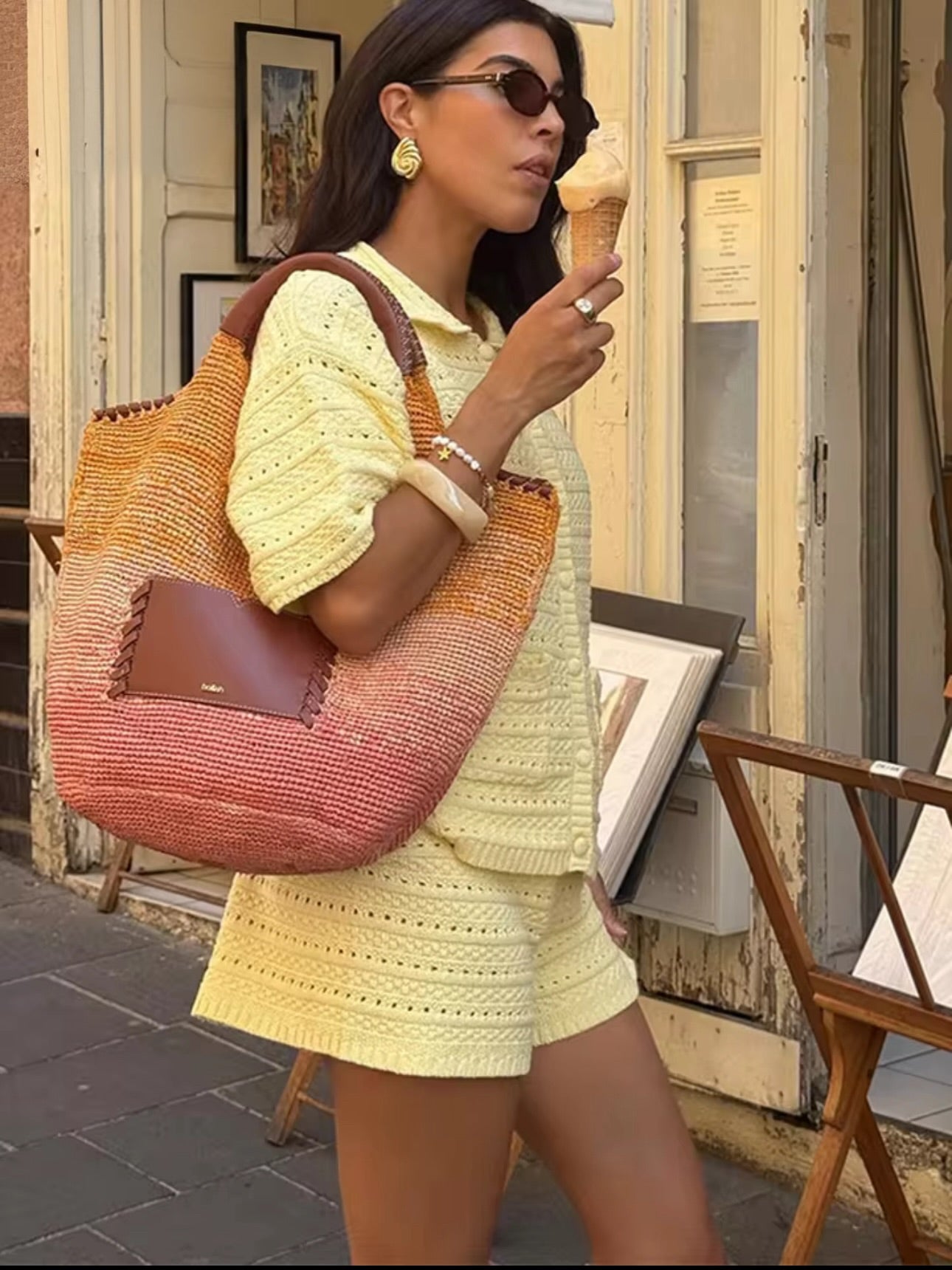 YELLOW KNIT CARDIGAN AND SHORTS CO-ORD