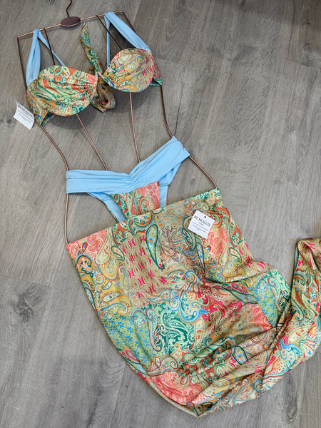 PAISLEY MULTICOLOUR THREE PIECE BIKINI AND SKIRT SET