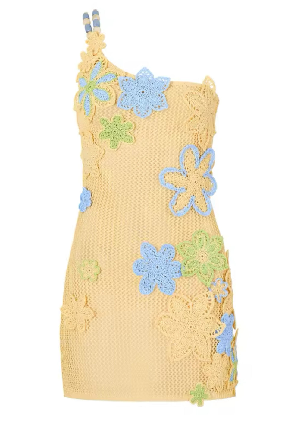 BLUE YELLOW CROCHET KNIT MINI DRESS