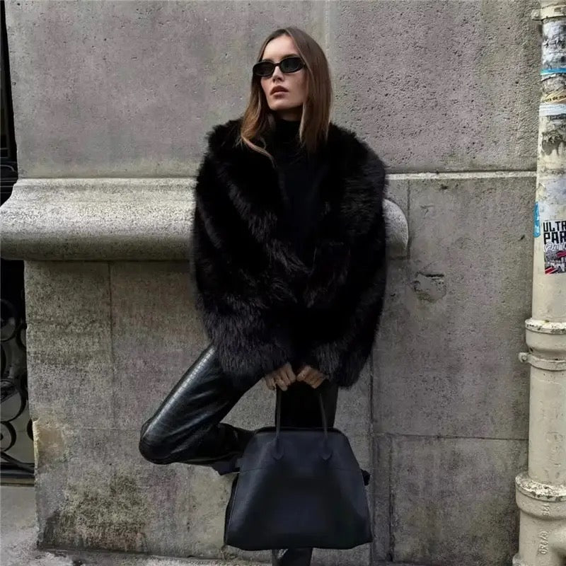 BLACK FAUX FUR COAT