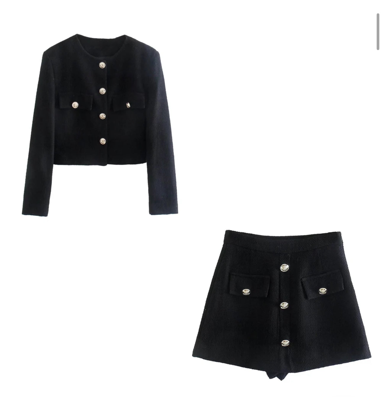 BLACK TWEED CROP BLAZER AND MINI SKORT CO-ORD