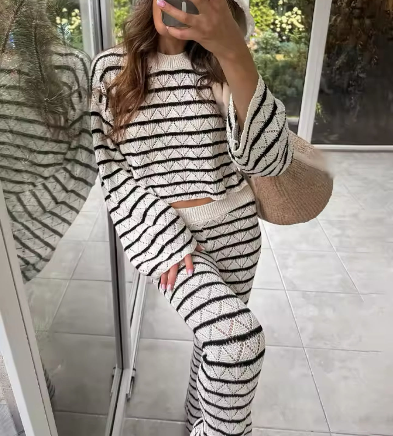STRIPE KNIT LONG SLEEVE TOP AND TROUSER CO-ORD