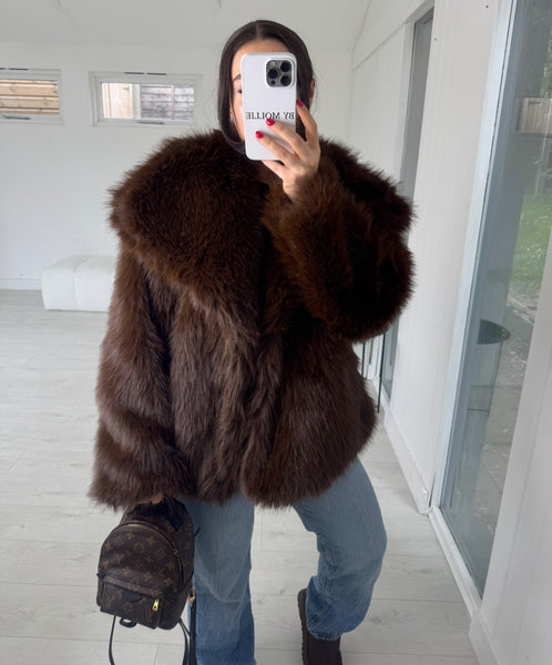 CHOCOLATE BROWN FAUX FUR COAT