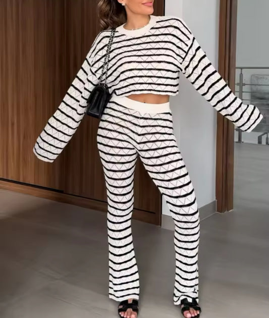 STRIPE KNIT LONG SLEEVE TOP AND TROUSER CO-ORD