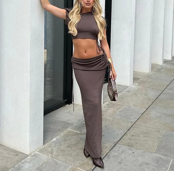 FOLDING OFF SHOULDER CROP AND MAXI SKIRT CO-ORD