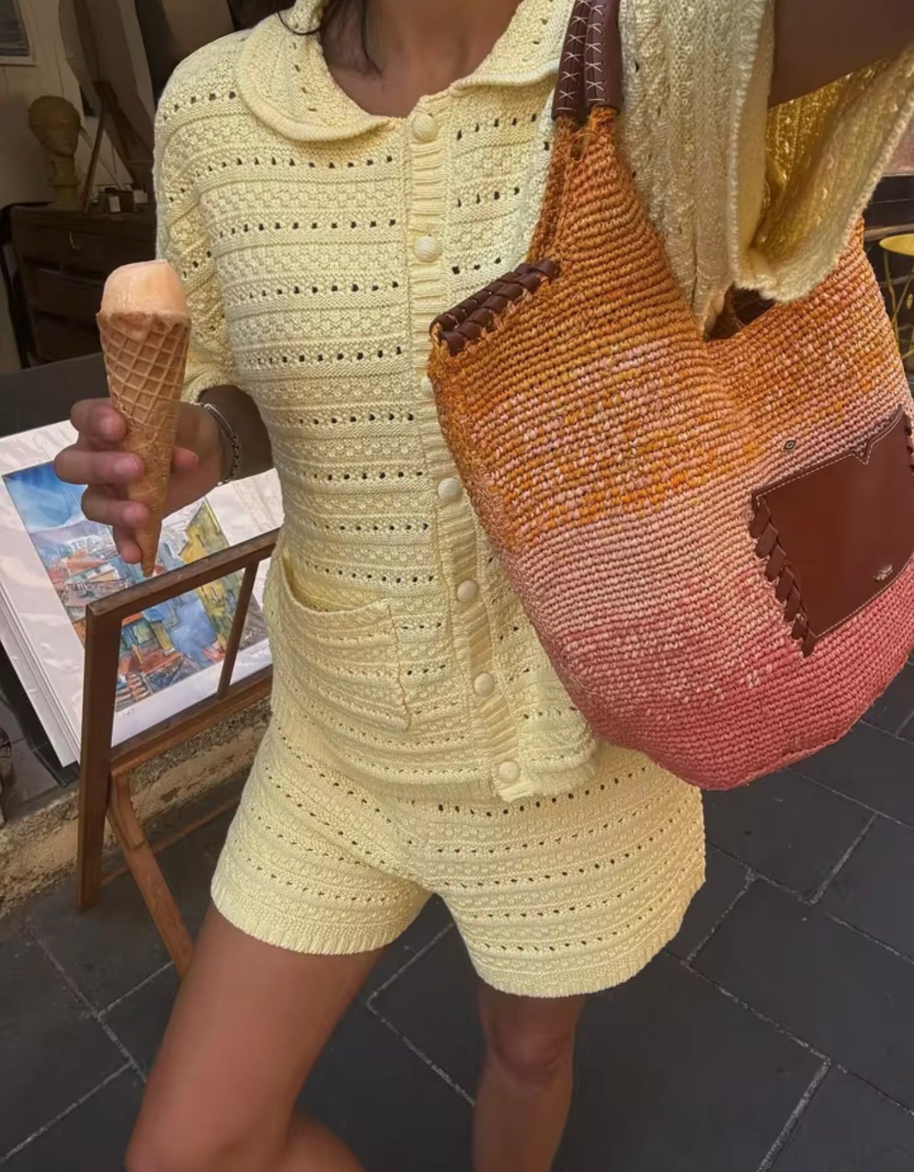 YELLOW KNIT CARDIGAN AND SHORTS CO-ORD