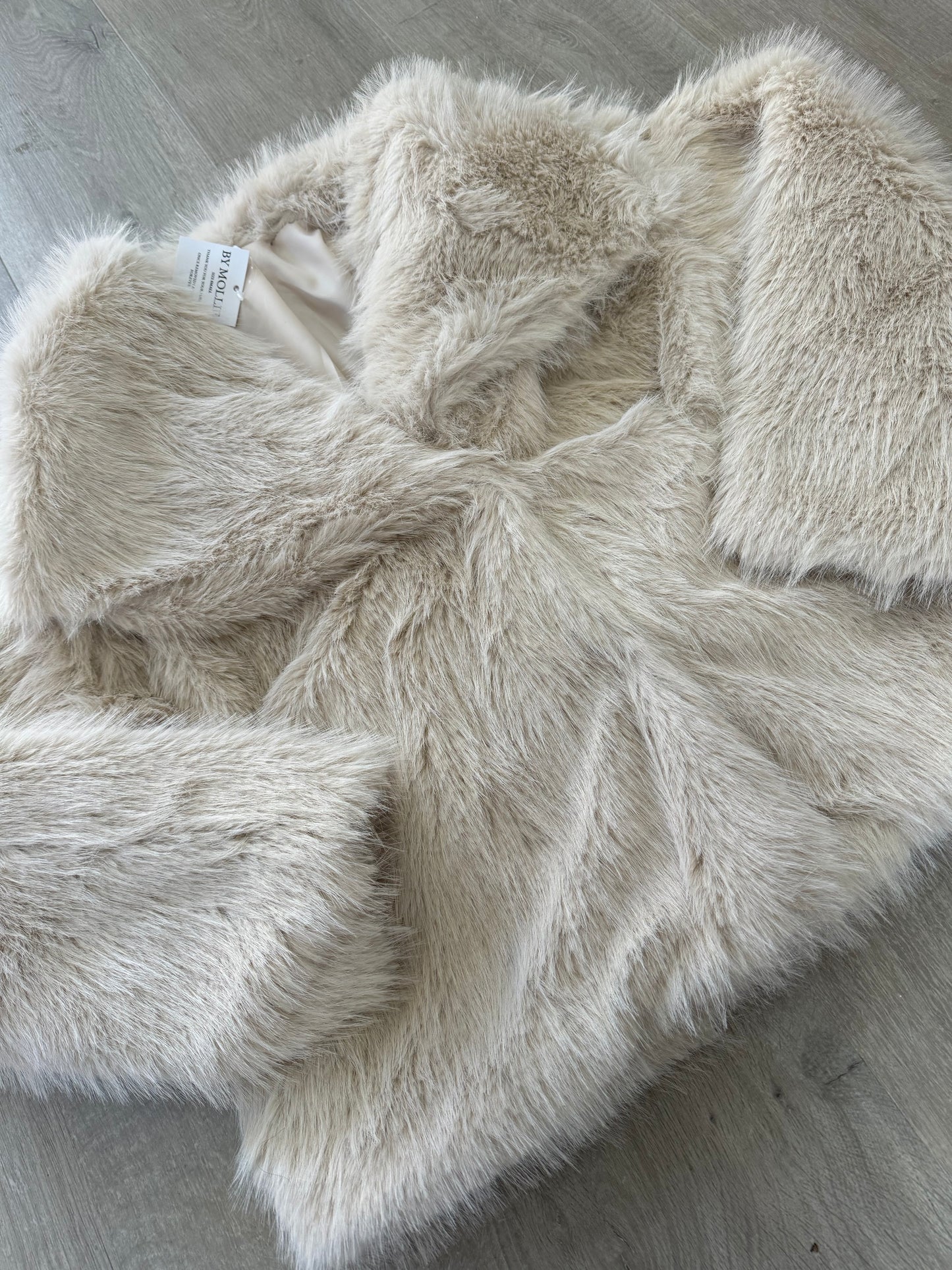 BEIGE FAUX FUR COAT