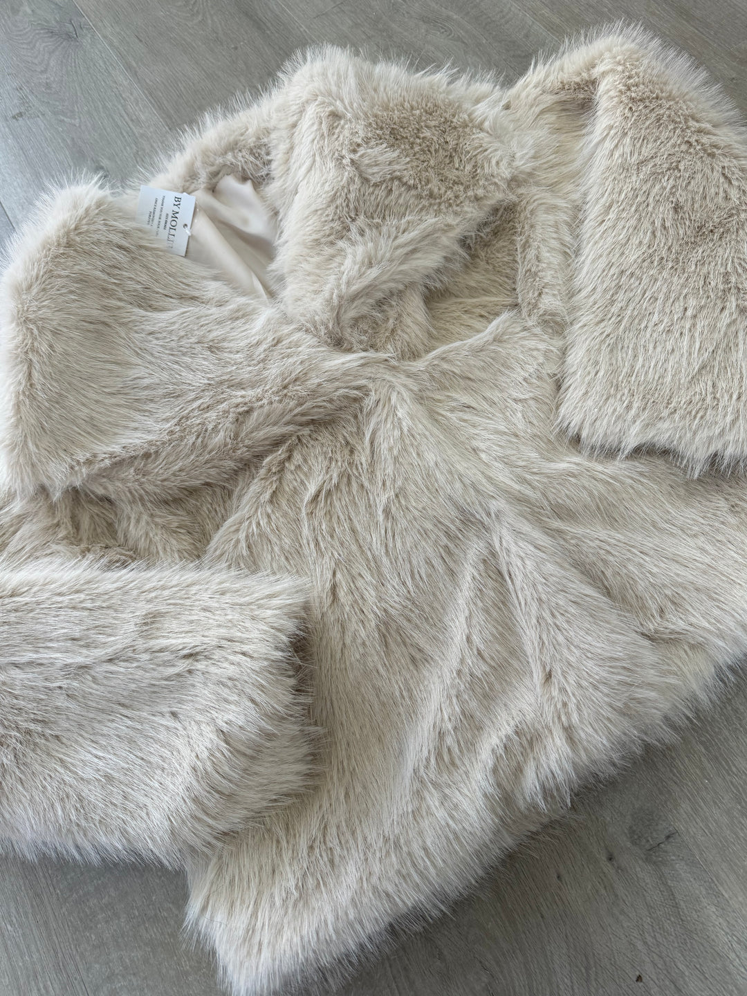 Cropped Fur Coat with Structured Sleeves - Beige main image 1