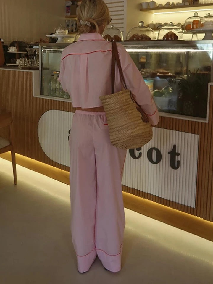 PINK AND RED POPLIN SHIRT AND TROUSER CO-ORD