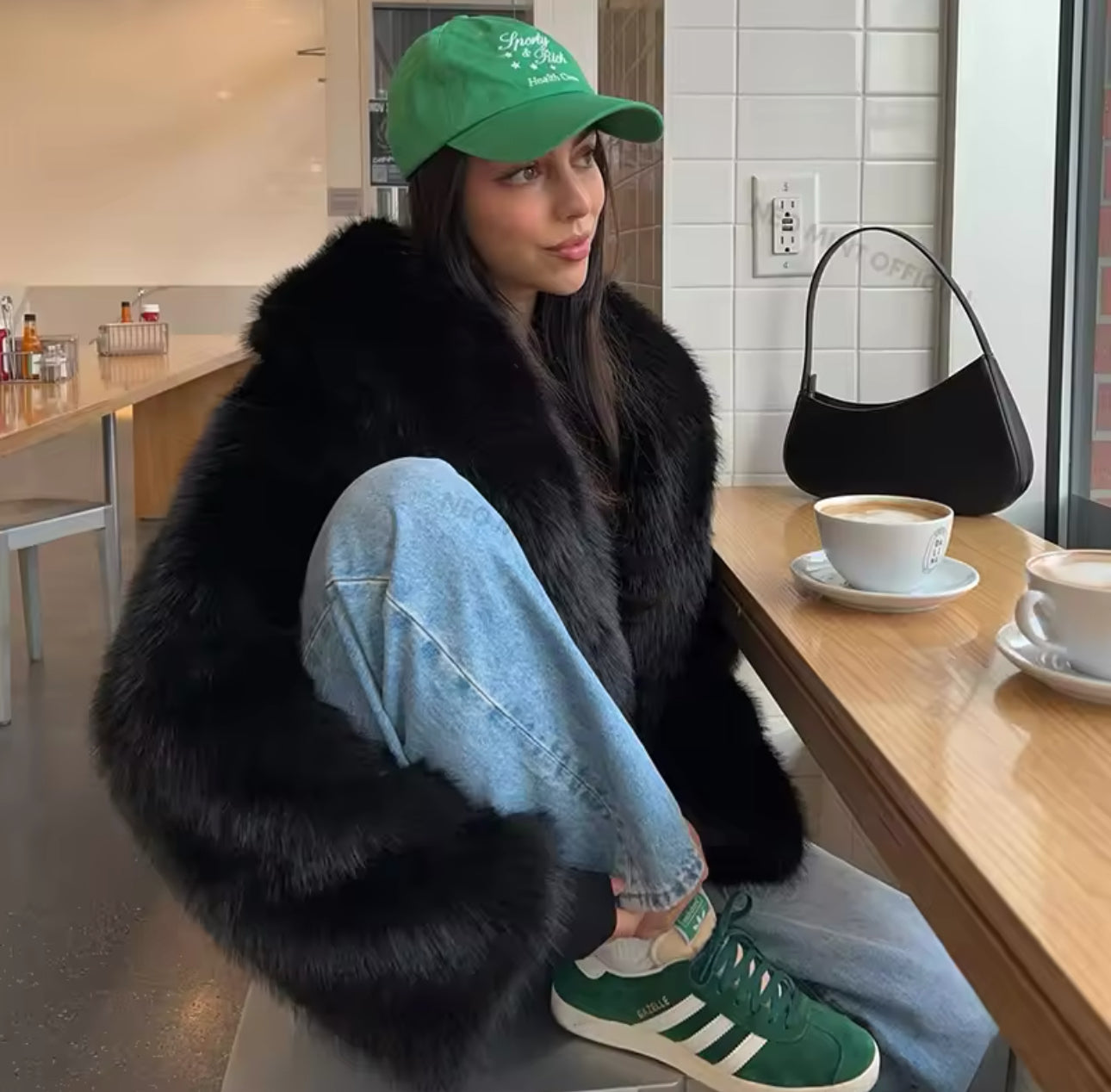 BLACK FAUX FUR COAT