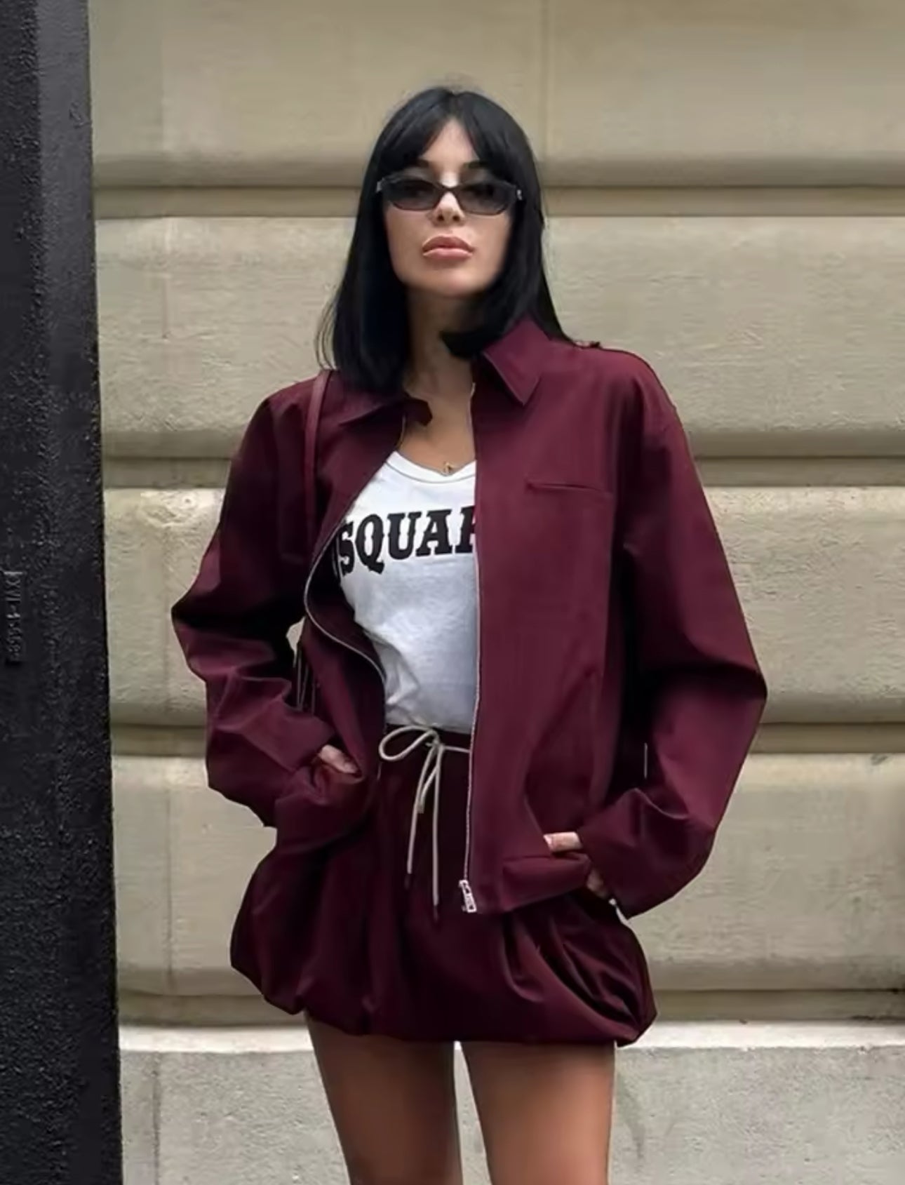 BURGUNDY COLLARED JACKET AND MINI SKIRT CO-ORD