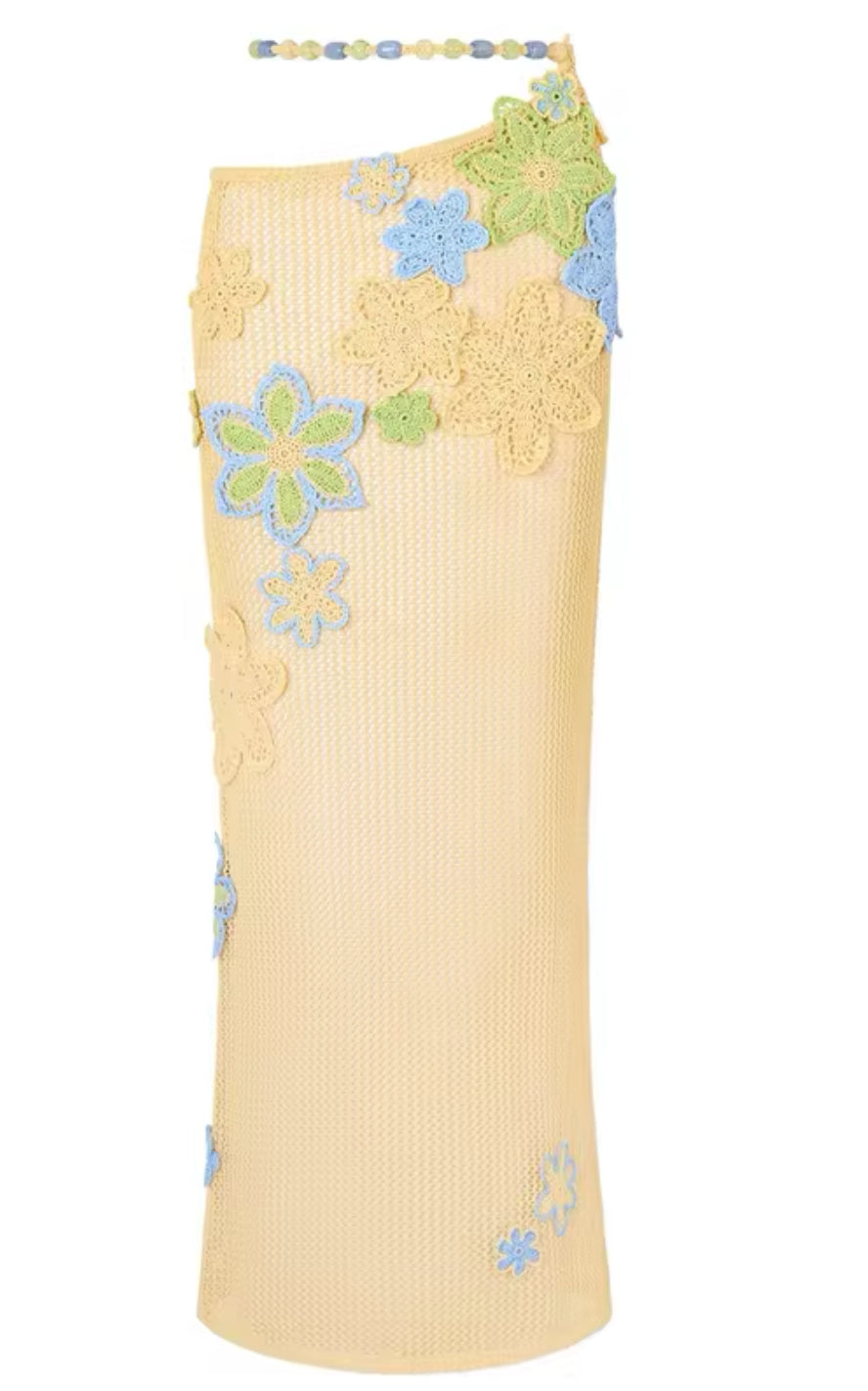 BLUE AND YELLOW CROCHET BRALET AND MAXI SKIRT CO-ORD