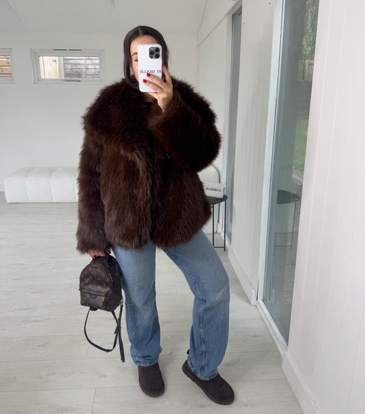 CHOCOLATE BROWN FAUX FUR COAT
